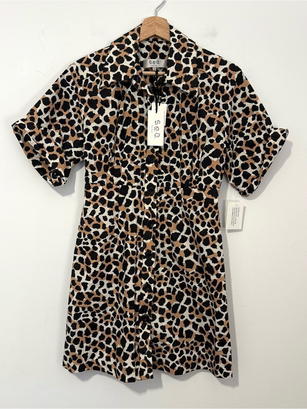 NWT SEA New York Apollo Shirt Dress Natural Leopard Print Women’s Size 2 - Picture 5 of 8